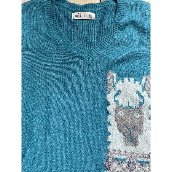 Hollister Women's V neck pull over teal Llama sweater. soft. stretch. XS - Picture 2 of 5